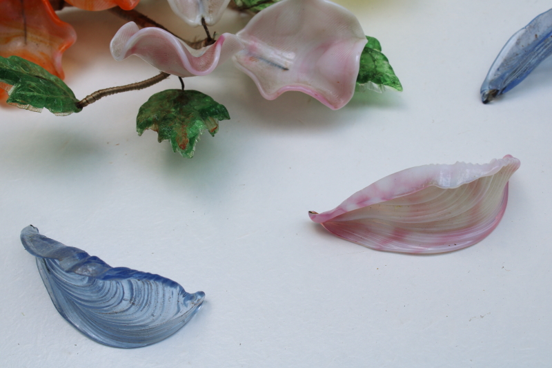 photo of vintage Italian Murano art glass flowers, flower petals and leaves w/ wire stems #5