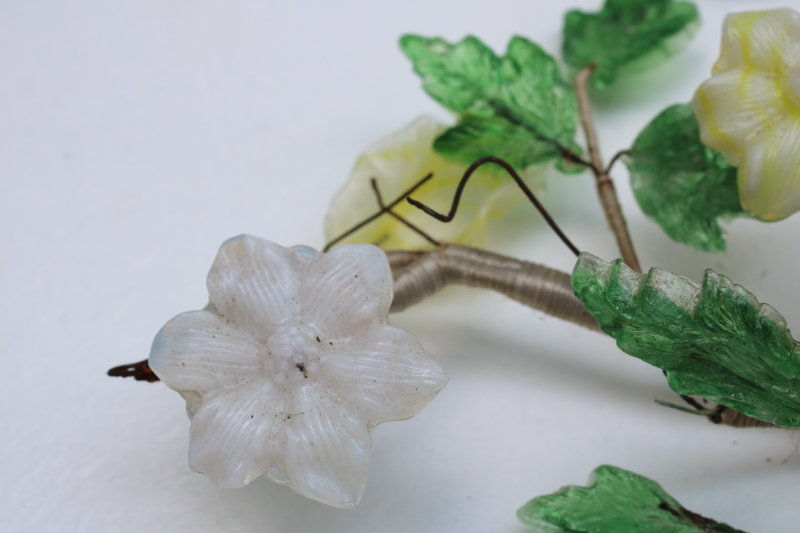 photo of vintage Italian Murano art glass flowers, flower petals and leaves w/ wire stems #7