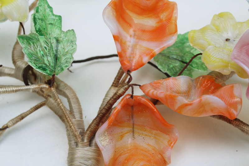 photo of vintage Italian Murano art glass flowers, flower petals and leaves w/ wire stems #8