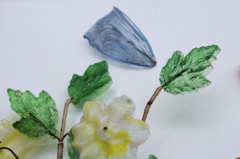 photo of vintage Italian Murano art glass flowers, flower petals and leaves w/ wire stems #9