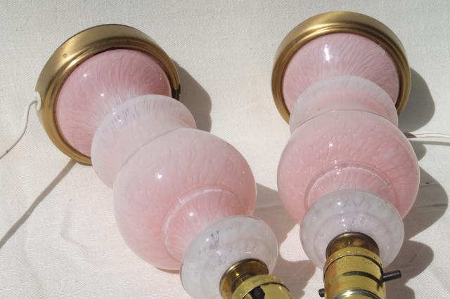 photo of vintage Italian Murano glass lamps, pair boudoir lamps w/ pink & white art glass lamp bases #4