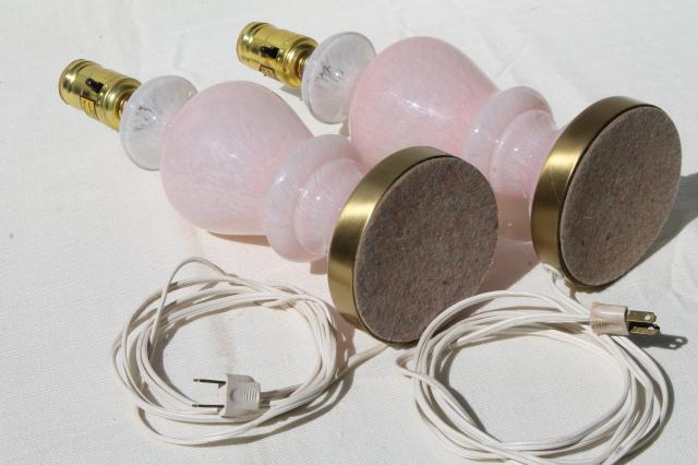 photo of vintage Italian Murano glass lamps, pair boudoir lamps w/ pink & white art glass lamp bases #5