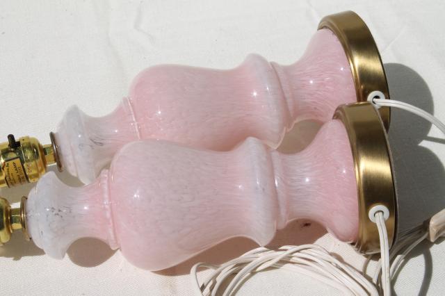 photo of vintage Italian Murano glass lamps, pair boudoir lamps w/ pink & white art glass lamp bases #6