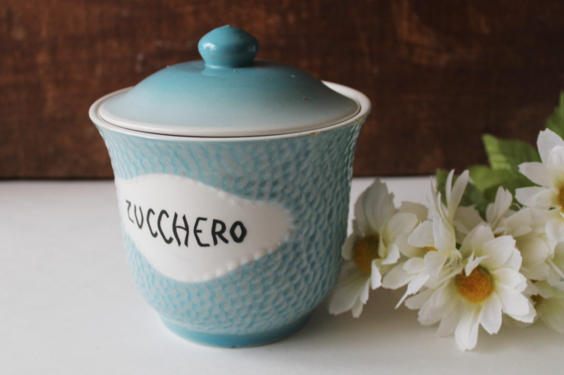 photo of vintage Italian Zucchero candy dish or sugar canister jar hand painted ceramic #1