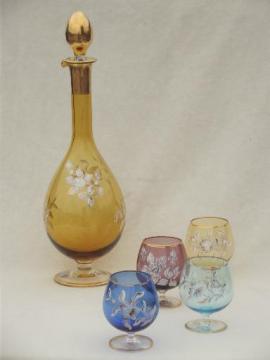 catalog photo of vintage Italian art glass decanter & wine glasses set, hand-blown glass 