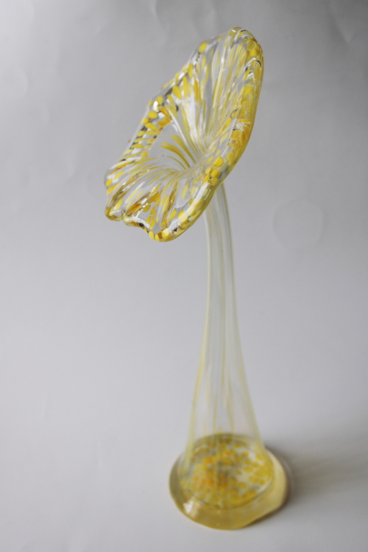 photo of vintage Italian art glass vase, swung shape flower Murero label yellow / clear glass #2