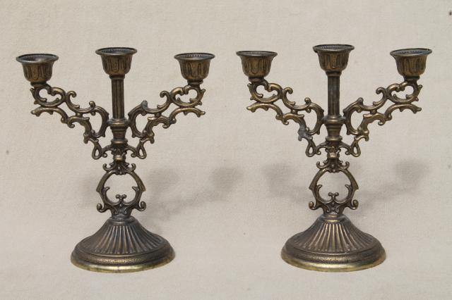 photo of vintage Italian brass candelabra & mirror tray, tiny ornate garniture set w/ candlesticks for small candles #5