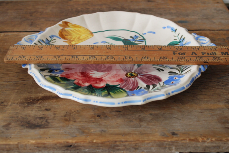 photo of vintage Italian ceramic cake plate or small tray, hand painted flowers in bright spring colors  #3