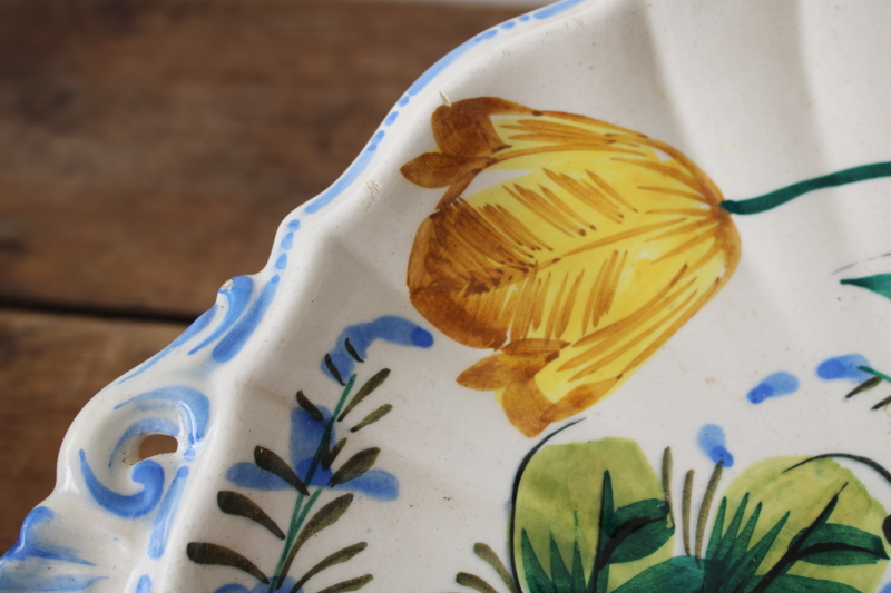 photo of vintage Italian ceramic cake plate or small tray, hand painted flowers in bright spring colors  #4