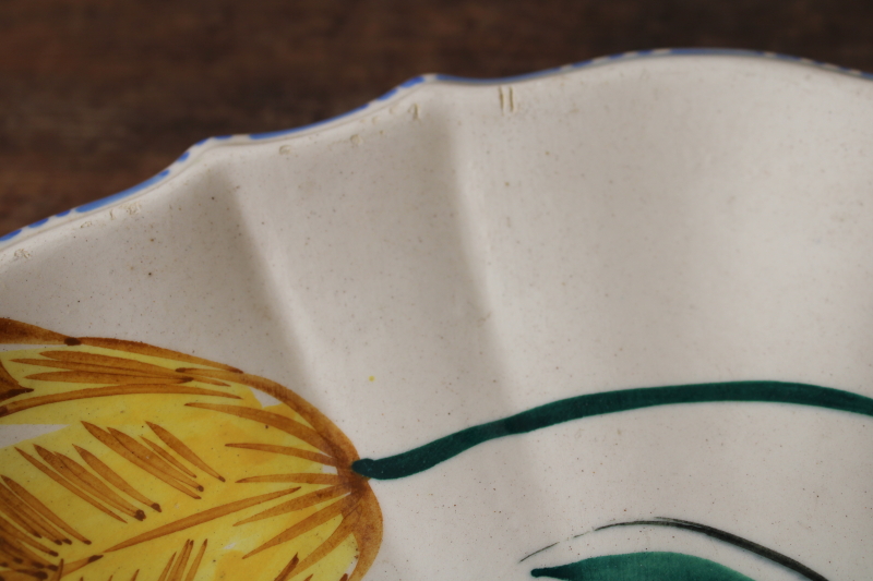 photo of vintage Italian ceramic cake plate or small tray, hand painted flowers in bright spring colors  #5