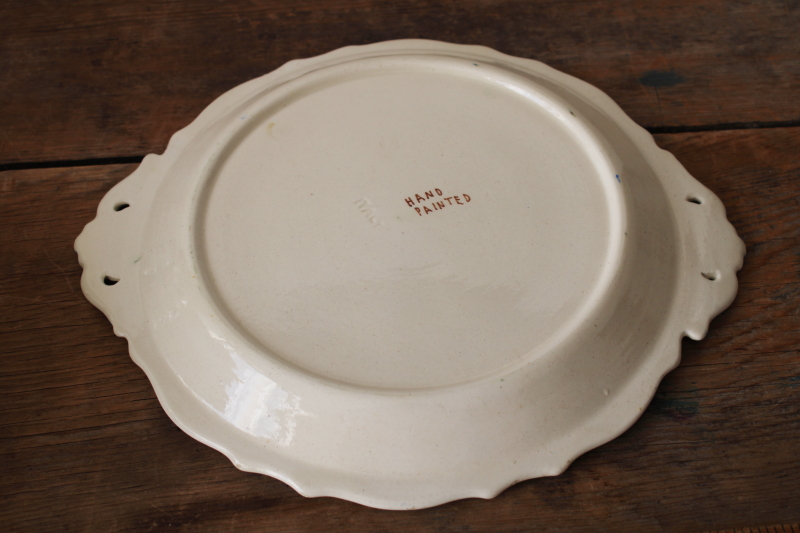 photo of vintage Italian ceramic cake plate or small tray, hand painted flowers in bright spring colors  #6