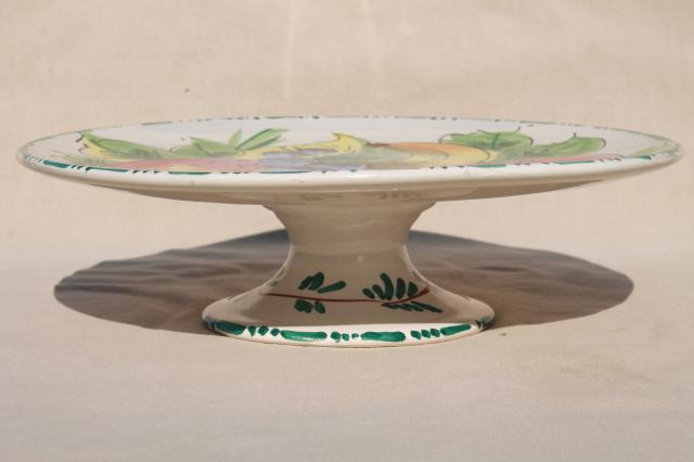 photo of vintage Italian ceramic cake stand & server, hand painted fruit Italy pottery #6
