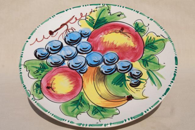 photo of vintage Italian ceramic cake stand & server, hand painted fruit Italy pottery #7