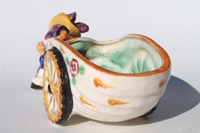 photo of vintage Italian ceramic donkey cart planter pot, hand-painted pottery #3