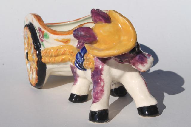 photo of vintage Italian ceramic donkey cart planter pot, hand-painted pottery #5