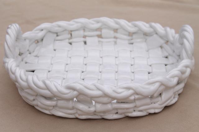 photo of vintage Italian ceramic pie basket, rustic farmhouse table serving dish for pie pan plate #2