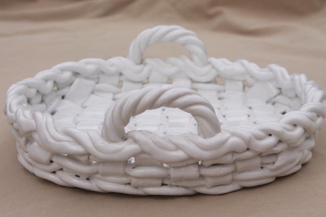photo of vintage Italian ceramic pie basket, rustic farmhouse table serving dish for pie pan plate #3