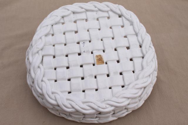 photo of vintage Italian ceramic pie basket, rustic farmhouse table serving dish for pie pan plate #5