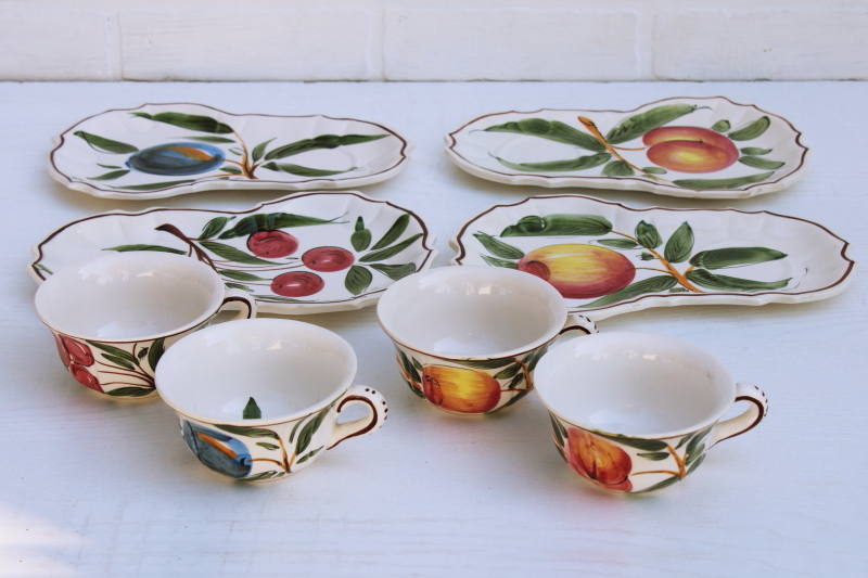 photo of vintage Italian ceramic snack sets w/ hand painted fruit, large mug soup cups w/ tray plates #4