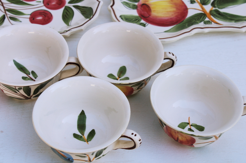 photo of vintage Italian ceramic snack sets w/ hand painted fruit, large mug soup cups w/ tray plates #5