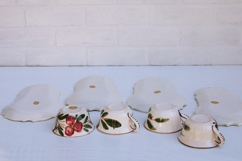 photo of vintage Italian ceramic snack sets w/ hand painted fruit, large mug soup cups w/ tray plates #7