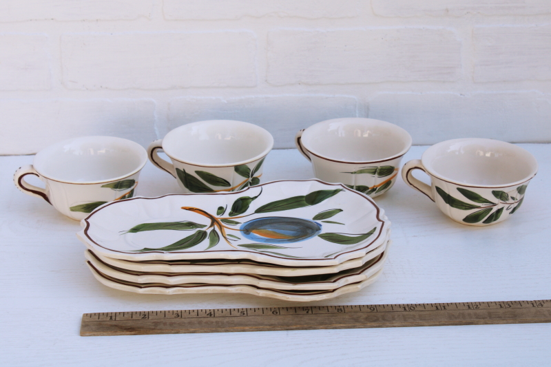 photo of vintage Italian ceramic snack sets w/ hand painted fruit, large mug soup cups w/ tray plates #9