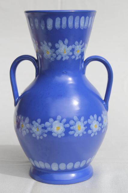 photo of vintage Italian ceramic vase, daisies on blue hand-painted pottery made in Italy #3