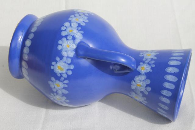 photo of vintage Italian ceramic vase, daisies on blue hand-painted pottery made in Italy #6