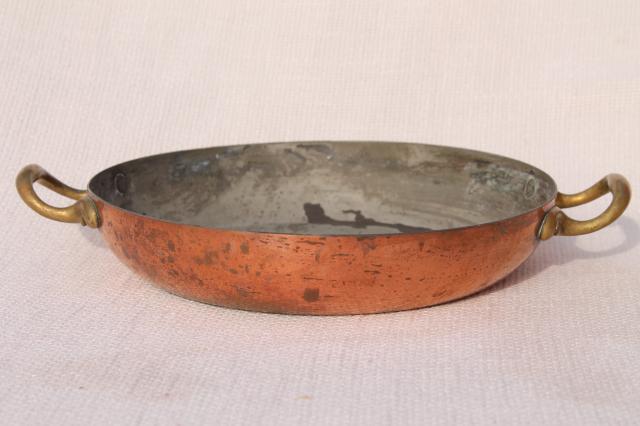 photo of vintage Italian copper gratin flat baking dish / pan with brass handles #2