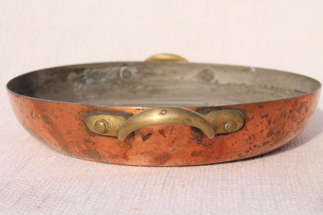 photo of vintage Italian copper gratin flat baking dish / pan with brass handles #3