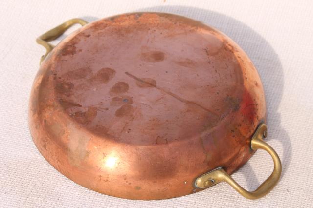 photo of vintage Italian copper gratin flat baking dish / pan with brass handles #6