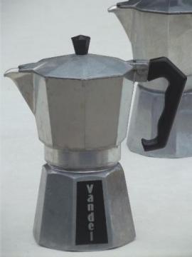 catalog photo of vintage Italian espresso coffee pots, Vandel stove top coffee pot