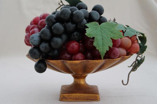 photo of vintage Italian florentine gold ceramic compote pedestal w/ faux fruit grapes #1