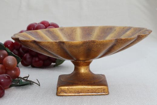 photo of vintage Italian florentine gold ceramic compote pedestal w/ faux fruit grapes #2