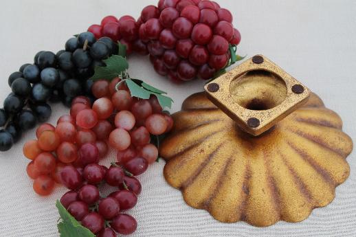 photo of vintage Italian florentine gold ceramic compote pedestal w/ faux fruit grapes #5