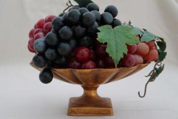 catalog photo of vintage Italian florentine gold ceramic compote pedestal w/ faux fruit grapes