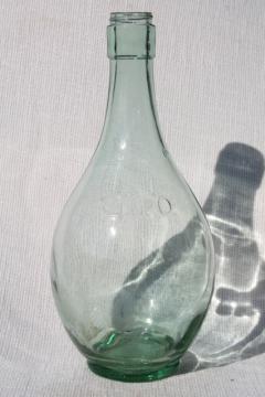 catalog photo of vintage Italian glass wine bottle, round blob flat bottom bottle for candle holder or vase