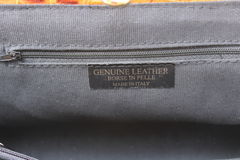 photo of vintage Italian leather handbag, alligator textured leather light brown tan purse made in Italy  #6
