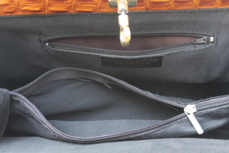 photo of vintage Italian leather handbag, alligator textured leather light brown tan purse made in Italy  #7