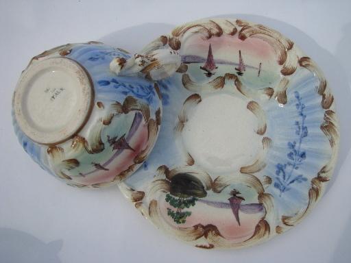 photo of vintage Italian majolica pottery tea cups and saucers, Italy - Deruta? #6