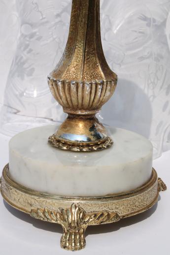 photo of vintage Italian marble / ornate gold metal candlesticks w/ etched glass shades #4