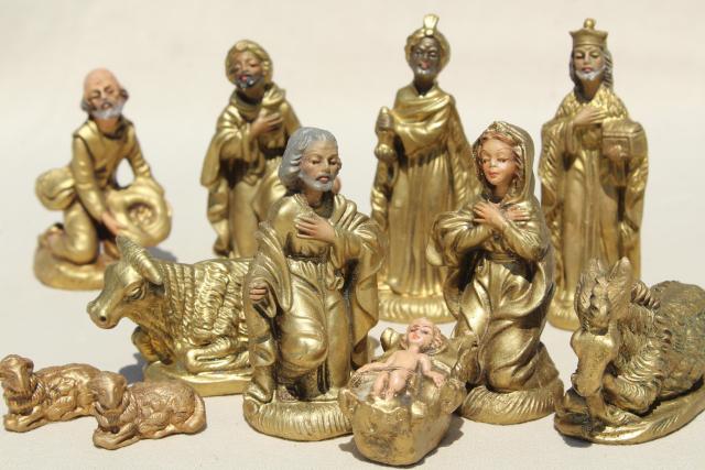 photo of vintage Italian nativity set scene creche figures, 60s mod gold Christmas decorations made in Italy #1