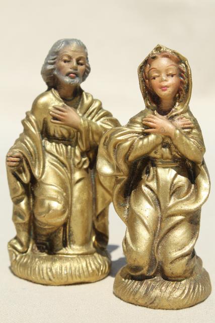 photo of vintage Italian nativity set scene creche figures, 60s mod gold Christmas decorations made in Italy #5