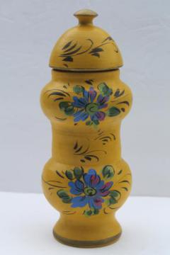 catalog photo of vintage Italian pottery herb jar, hand-painted ceramic apothecary jar made in Italy