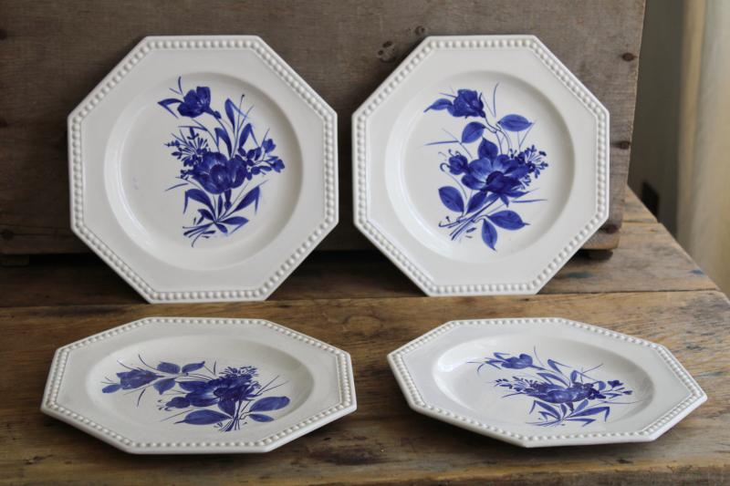 photo of vintage Italian pottery plates, blue & white hand painted earthenware ceramic Italy #1