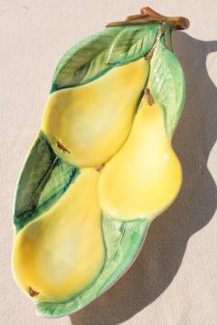 catalog photo of vintage Italian pottery, small tray w/ yellow pears in hand painted ceramic