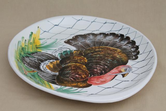 photo of vintage Italian pottery turkey platter, hand-painted ceramic marked Italy #2
