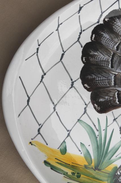 photo of vintage Italian pottery turkey platter, hand-painted ceramic marked Italy #4