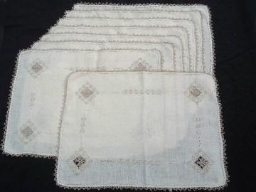 catalog photo of vintage Italian reticella placemats, very fine flax handkerchief linen