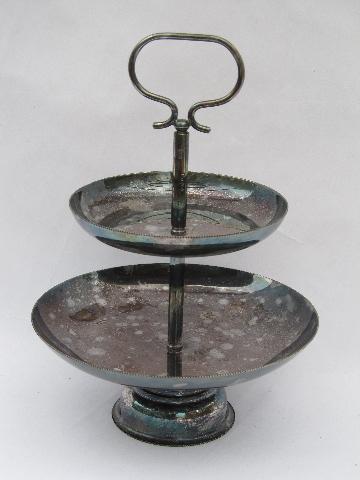 photo of vintage Italian silver tiered serving stand, two-tier handled plate #1